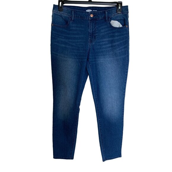 Old Navy Women's Hi-Rise Dark Wash Super Skinny Stretch Blue Denim Jeans Size 12 - Picture 1 of 9